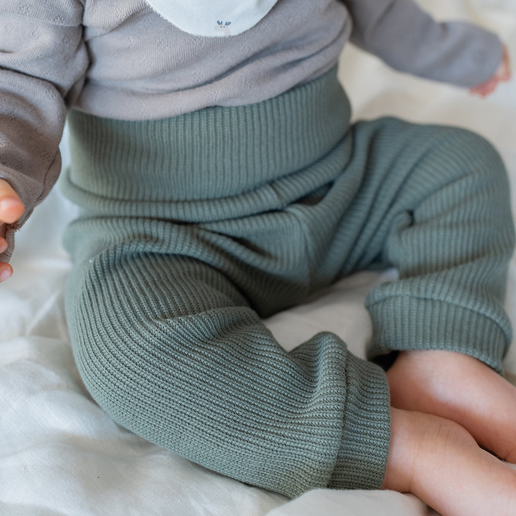 Knitted olive baby trousers