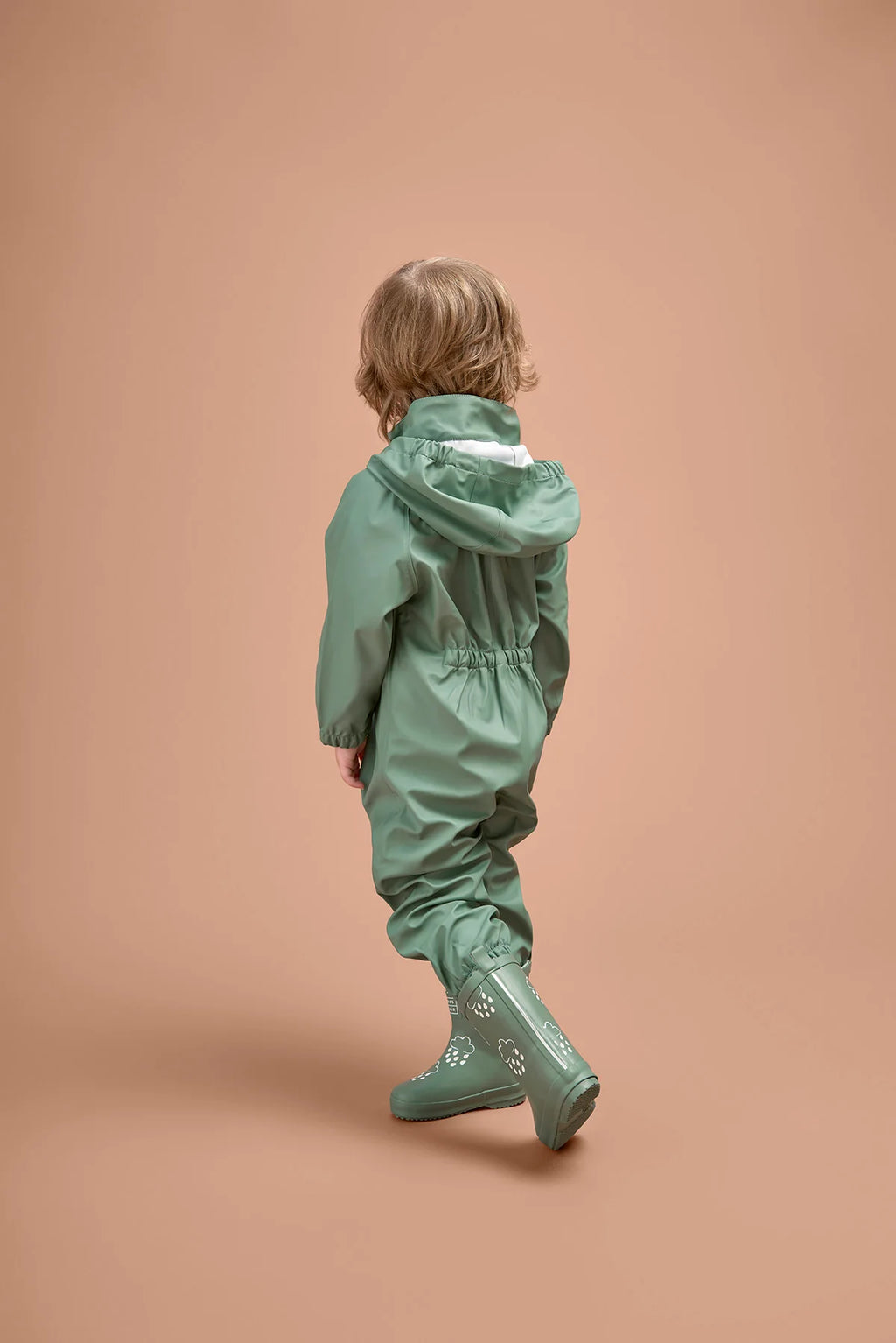 Olive hooded rain jumpsuit