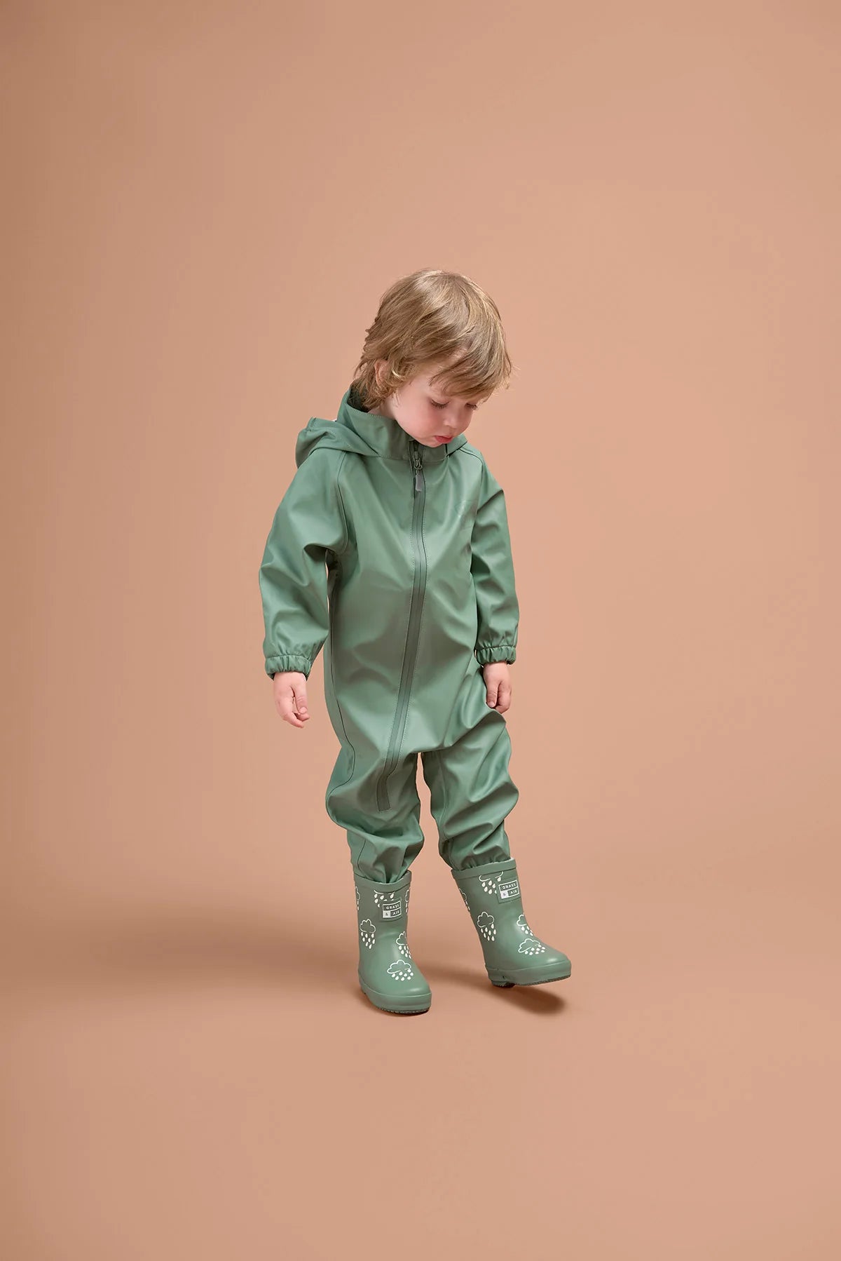 Olive hooded rain jumpsuit