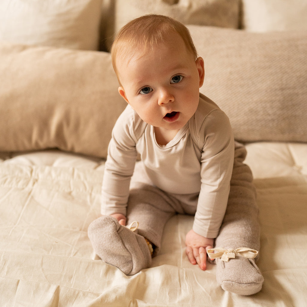 Beige organic cotton baby trousers