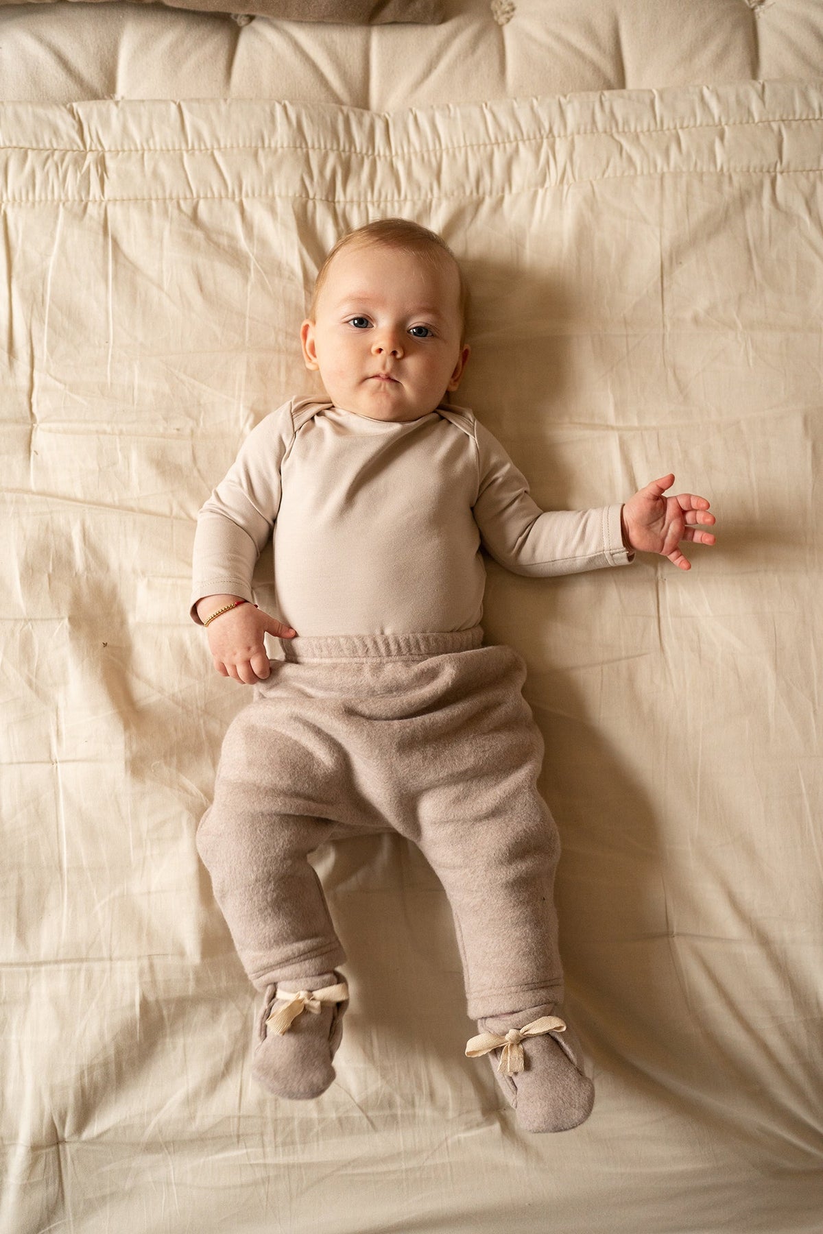 Beige organic cotton baby trousers