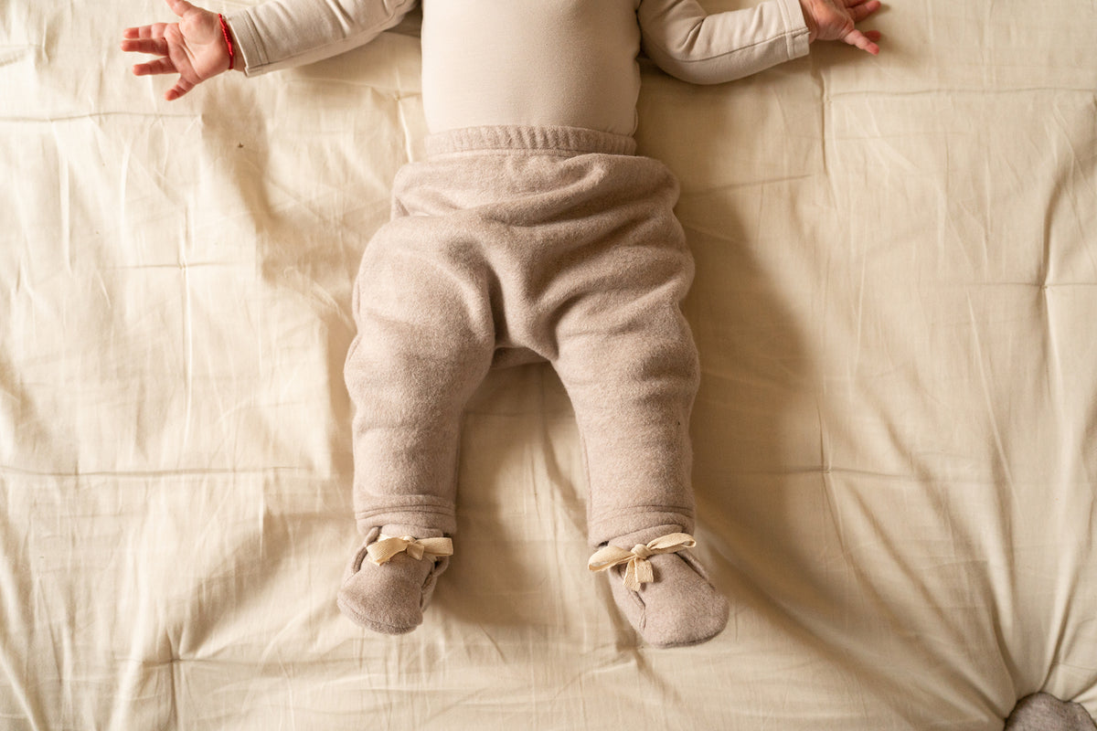 Beige organic cotton baby trousers